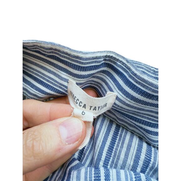 Rebecca Taylor Blue White Striped Cotton Ruffled Wrap Skirt 6 Coquette Coastal - Picture 5 of 9